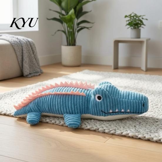 Aggressive Chewers Toys for Dogs Corduroy Crocodile Dog Toy, Squeaky Plush Chew Soft Teeth Grinding Boredom Relief Stuffed Animal Small to Medium