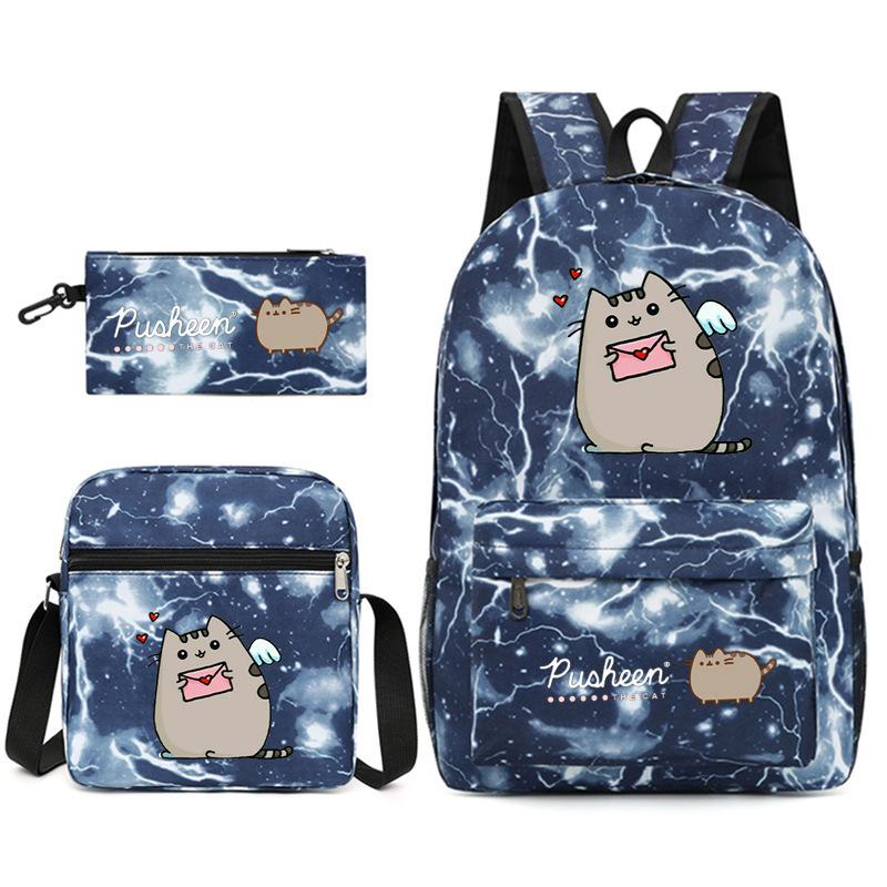 Pusheen Толстый кот Цзи Трехсекционный Школьный рюкзак Повседневный Рюкзак для Учеников Мужского и Женского Пола С принтом Большая Вместимость Наружный Рюкзак