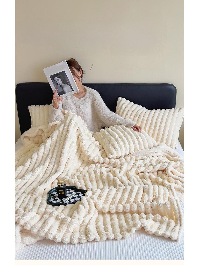 Thickened Coral Fleece Flannel Blanket - Rabbit Fur Nap Throw Milk Velvet Bed Cover