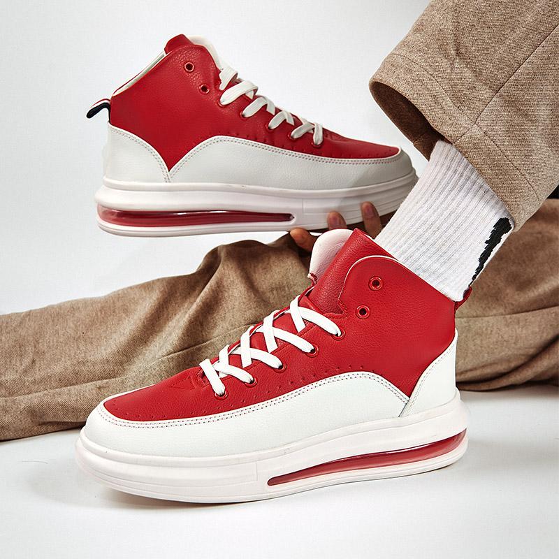 Fashion Luxury Men's Red High Top Sneakers Leather Casual Sneakers Men Flat Designer Shoes Breathable Hip Hop Sport Shoes Man