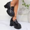 2024 New Women's High Heels Loafers Punk Pu Leather Chunky Platform Pumps Women Slip On Black Jk Uniform Shoes Woman Mary Janes