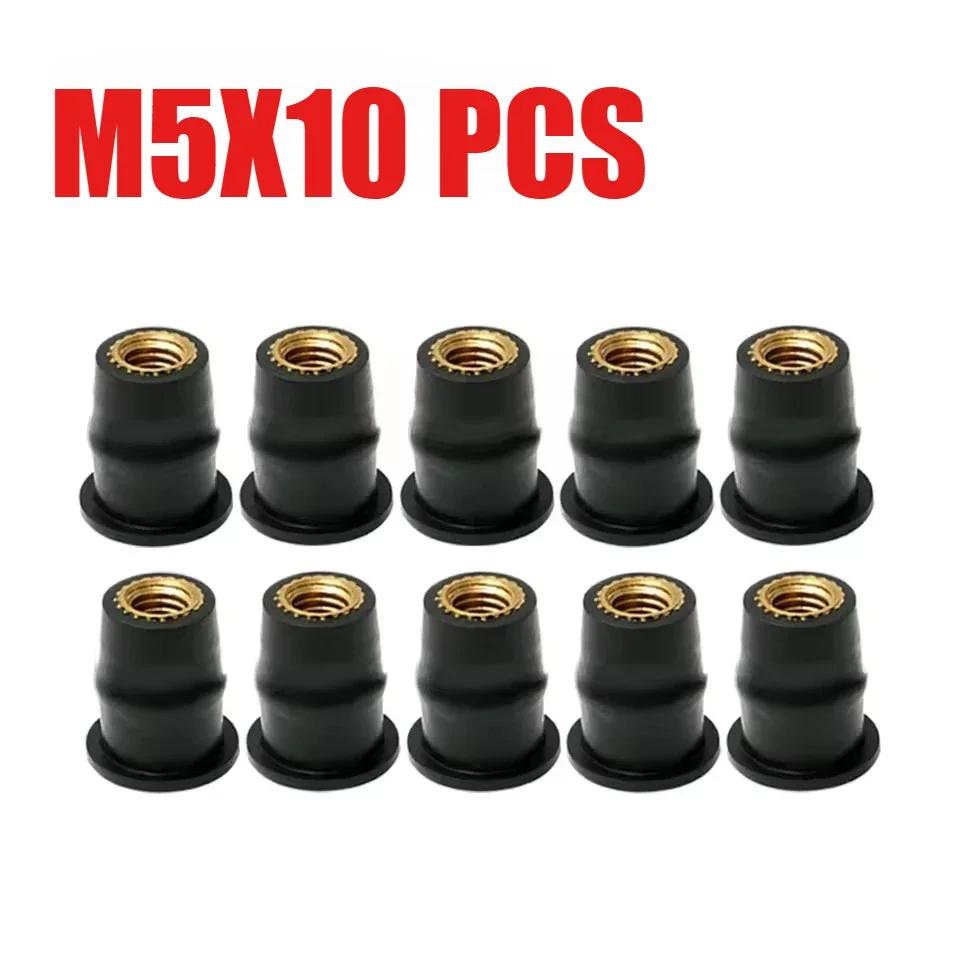 10/20/30Pcs M5/M6 Rubber Well Nut Motorcycle Windshield Rubber Rivet Nuts Bolts Motorcycle Accessories For Honda For Suzuki