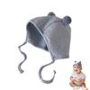 Soft Baby Hat with Double Ball Design Solid Color Warm Breathable Chin Tie Lightweight Infant Hat Headwear