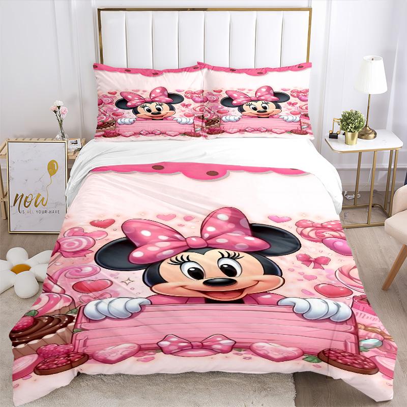 Minnie Mouse Valentine'S Day Print 3Pcs Bedding Setduvet Cover With 2 Bedropillowcase Home Birthday Gift