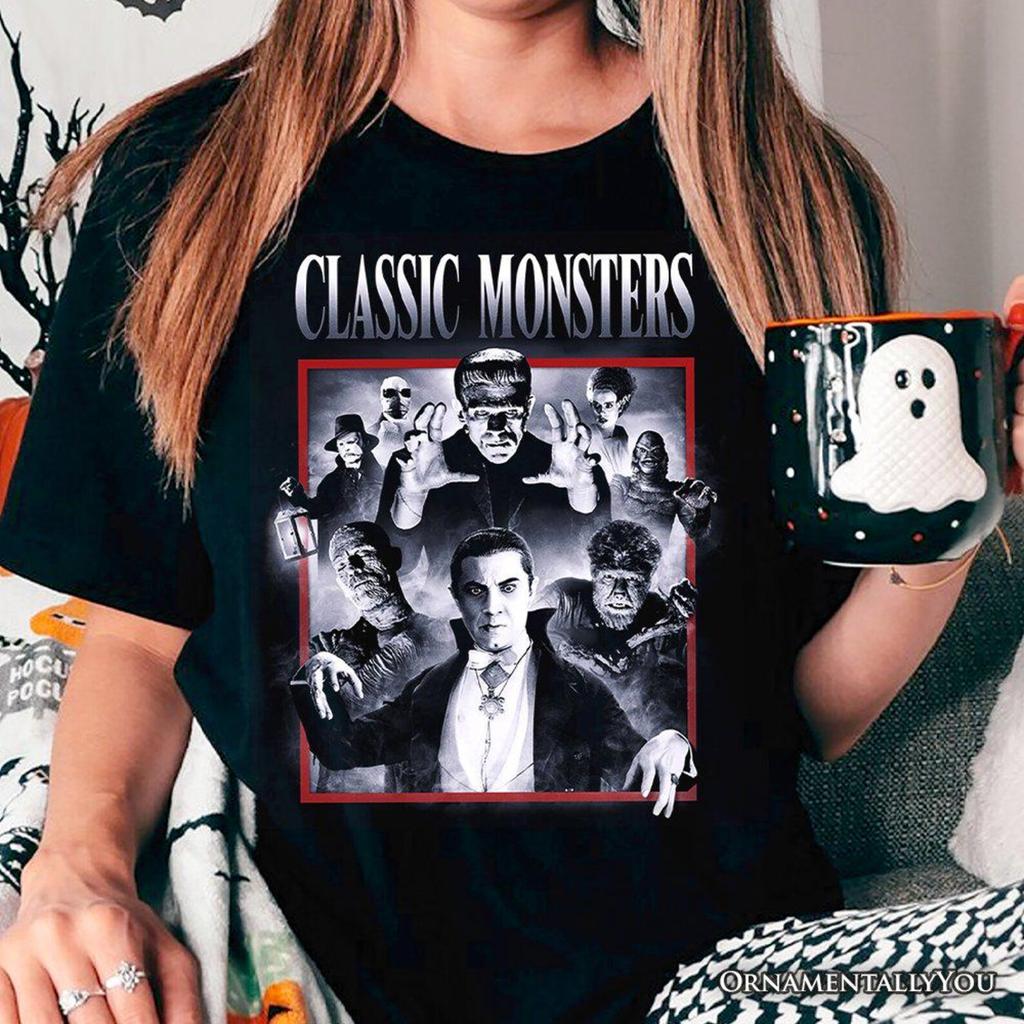 Classic Monsters Black and White T-and kids tshirt, Retro Vintage Horror Tee