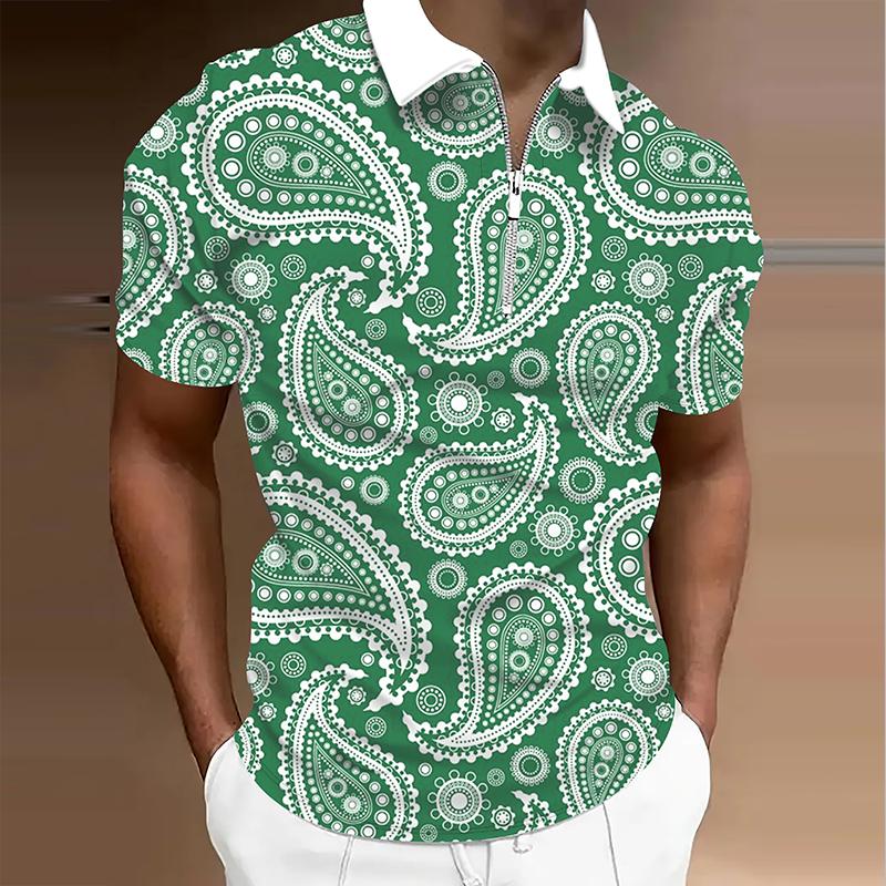 Мужская рубашка поло повседневная на молнии с коротким рукавом модная повседневная на молнии лето весна обычный крой рубашка с 3D ретро принтом