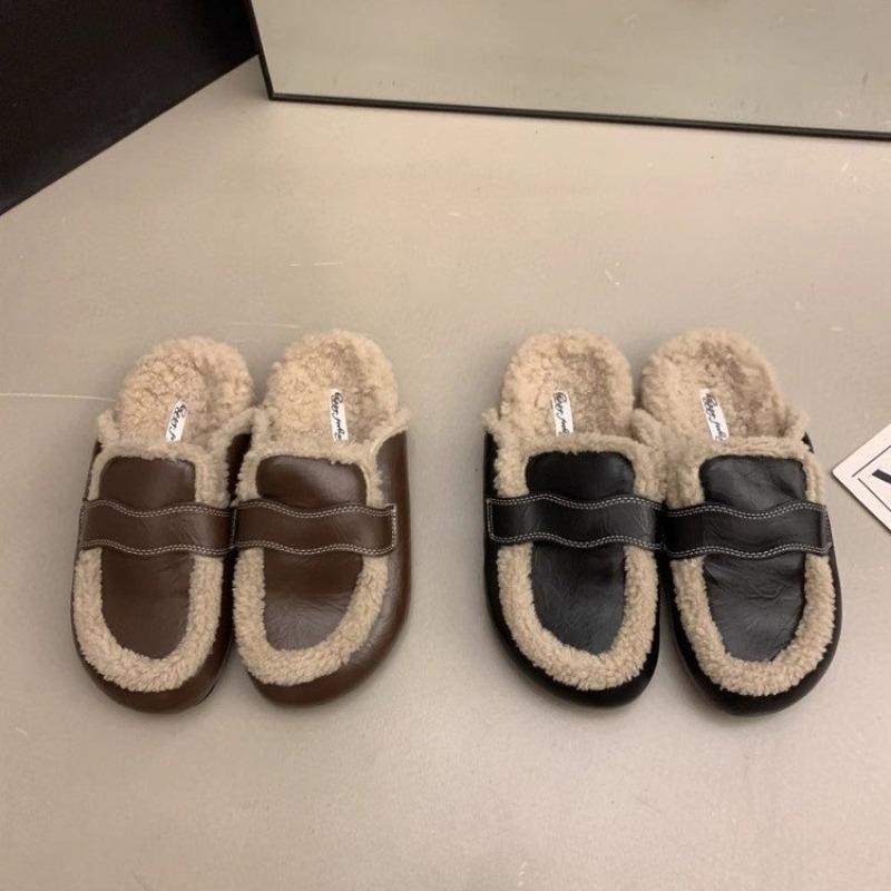 Модные зимние новые тапочки Baotou женские с круглой головкой и глубоким горлом, мягкая подошва, противоскользящая износостойкая плоская обувь