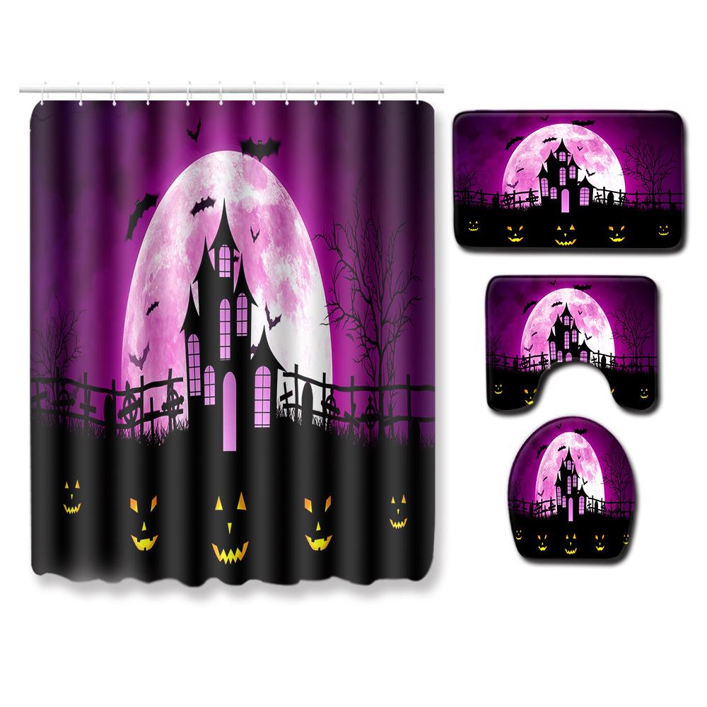Halloween Bathroom Four-Piece Combination Set Bedroom Non-Slip Carpet Floor Mat Door Mat