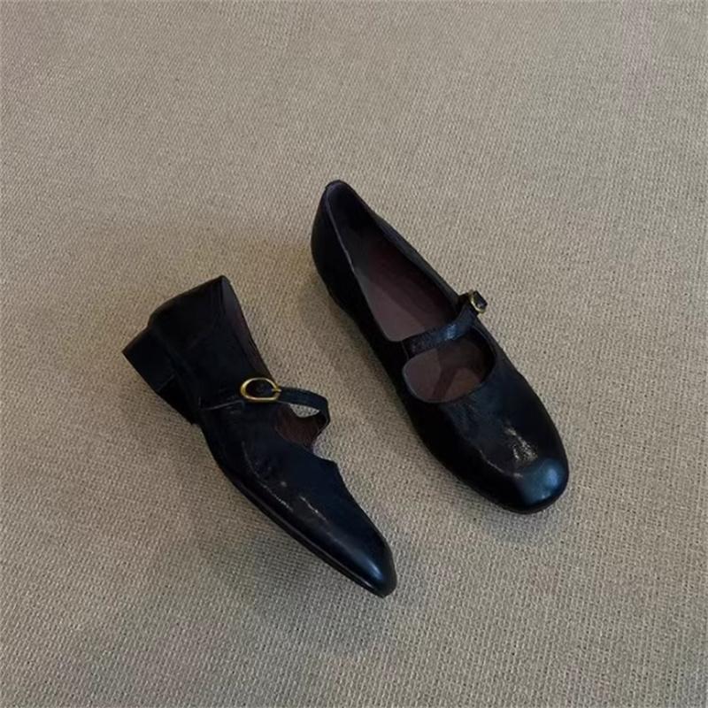Модные туфли-лодочки из натуральной кожи для женщин, туфли Мэри Джейн на плоской подошве, женская ретро-простая обувь на низком каблуке