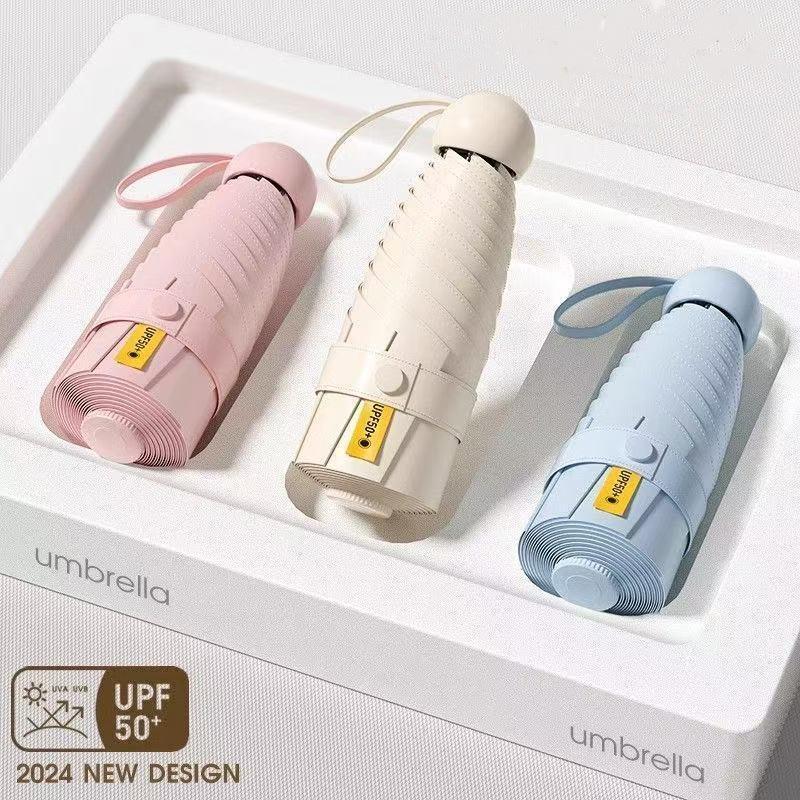 1 шт. Мини-зонт от солнца Upf50+, Портативный, Устойчивый к УФ-лучам, Защищающий от солнца, Подходит для девушек в солнечные и дождливые дни, Зонт-капсула