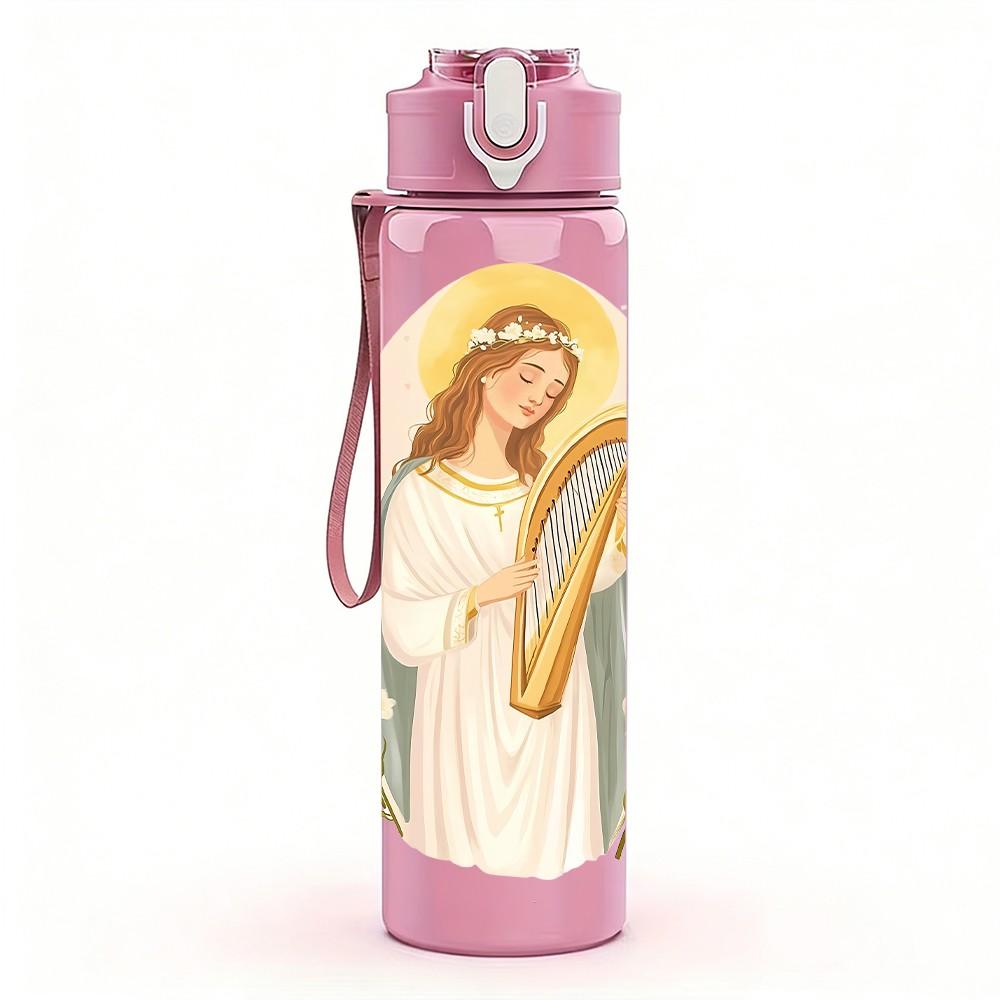 1PC Angel White Robe Religious Print 750ml Color Plastic Sports Water Bottle Leakproof Flip Straw Lid Suitable for Sports Office Home Use