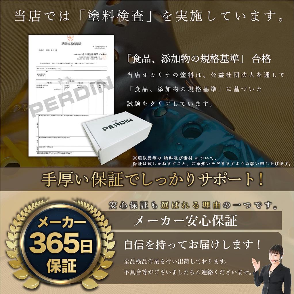 PERDIN Ocarina Alto C Beginner's Set, Ceramic, Fingering Chart, Japanese Instructions Included, Sea Blue