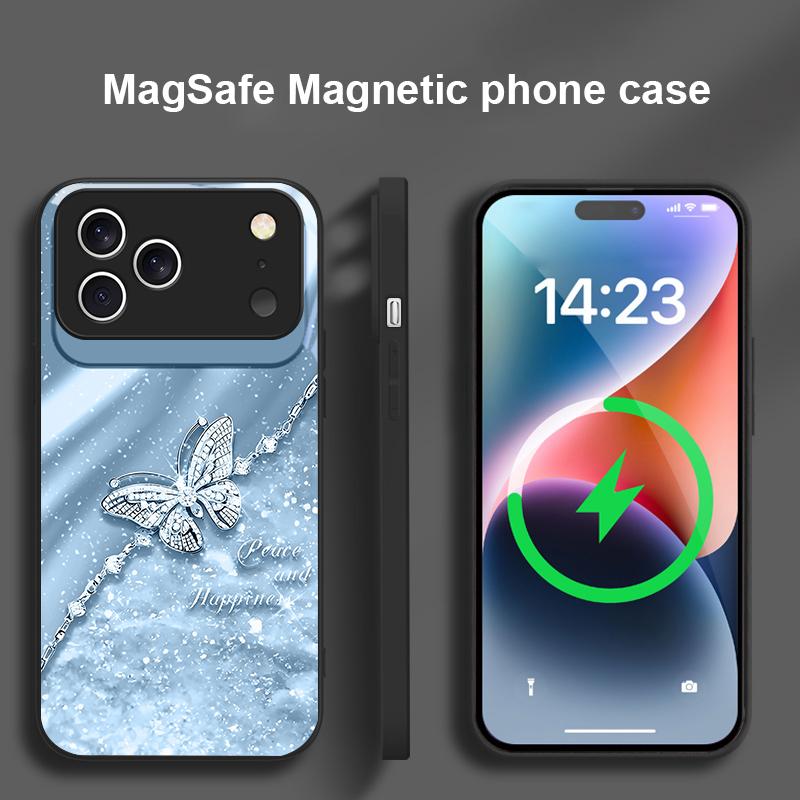 Элегантная синяя бабочка Для iPhone 17 Pro Max 16 E 15 14 13 Plus 12 mini 11 17 Air XR Xs Max 7 Plus Magsafe Стеклянный Чехол для Телефона