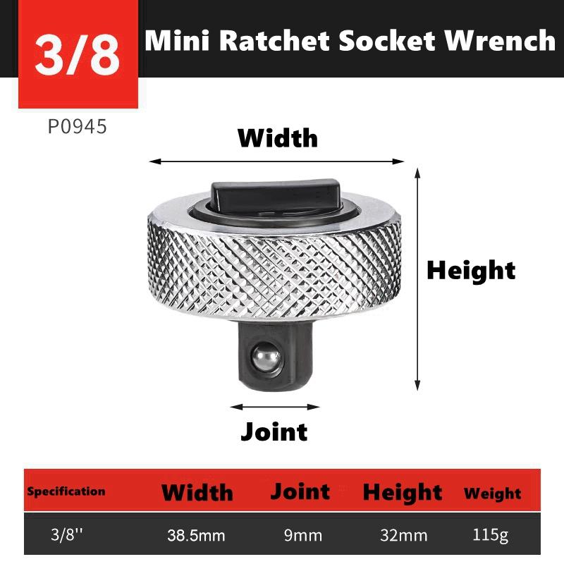 1/4" 3/8"1/2" Drive Palm Ratchet Wrench Set Reversible Ratcheting Finger Socket Driver Stubby Thumbwheel Ratchet for Tight Space