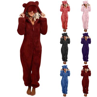 Женский и зимний плюшевый комбинезон с капюшоном, домашняя одежда, пижама, длинные рукава
