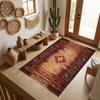Bohemian Tribal Themed Rug, Red & Orange Aztec Pattern Non-Slip Floor Mat for Bedroom Living Room Southwestern Decor Carpet