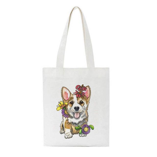 Женская сумка, модная холщовая сумка Kawaii Corgi с буквенным принтом, повседневная большая вместительная женская сумка Harajuku, новая забавная винтажная сумка-шопер с героями мультфильмов, сумки на плечо