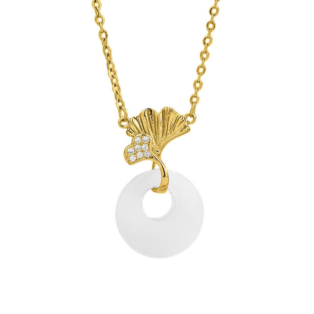 Sansheng Has Apricot Hetian Jade Necklace Female Guochao Design Sense Zircon Ginkgo Biloba White Jade Safety Buckle Collarbone Chain