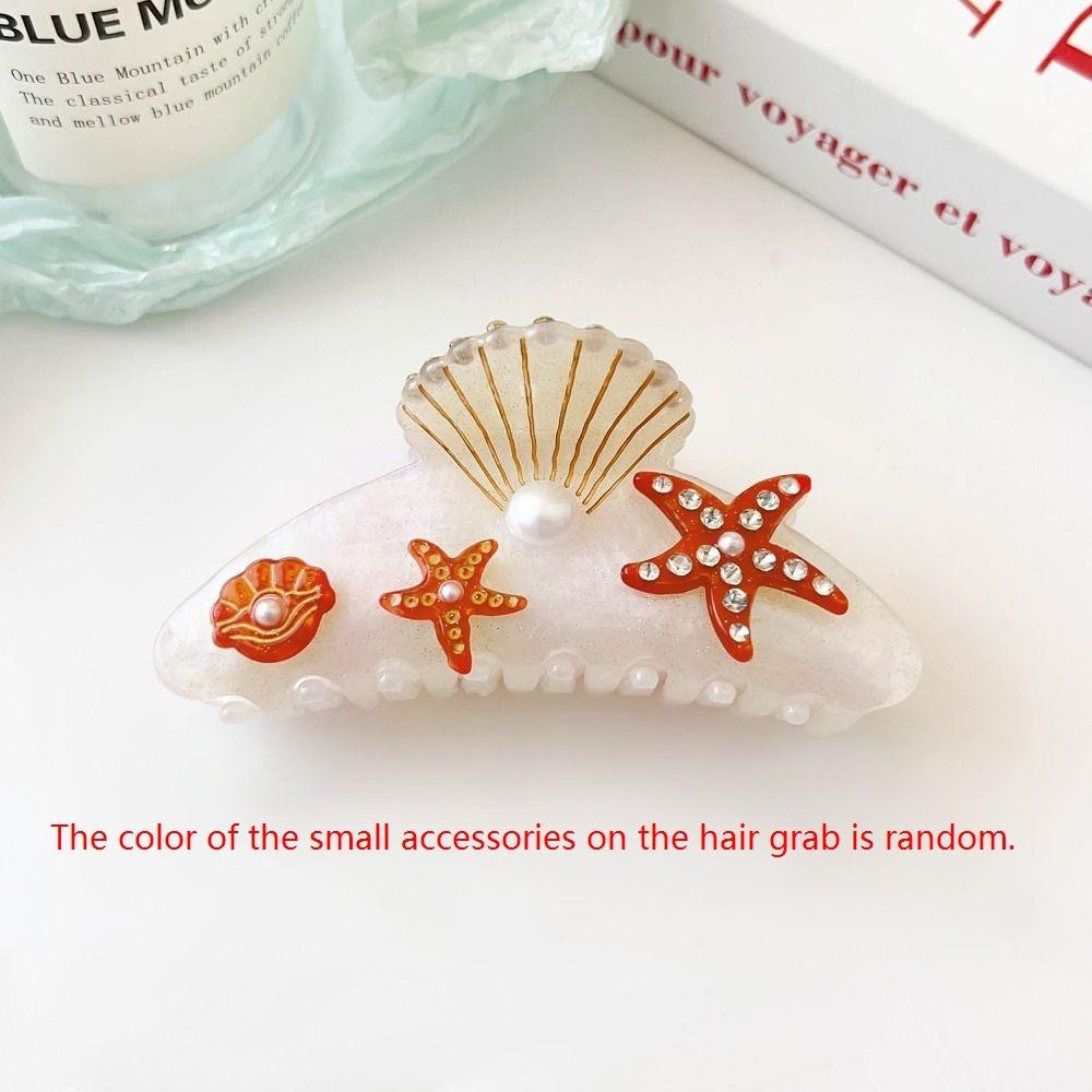 Starfish Ocean Shell  Hair Grab Hair Clip Acrylic Shark Clip Cute Rhinestone  Hair Claw  Girls
