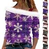 Women's Casual Christmas Printed Long Sleeve Plush Strapless Pullover Top