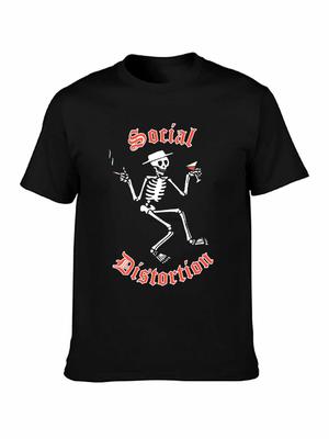 Бренд Хлопок Мужская Одежда Мужская Облегающая Футболка Social Distortion Логотип Skelly Приталенная Трикотажная Футболка