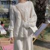 Creamy White Pink Hollow Out Pullover Women's Spring Autumn Solid Sweaters Female Casual Thin Loose Knitted Outerwear