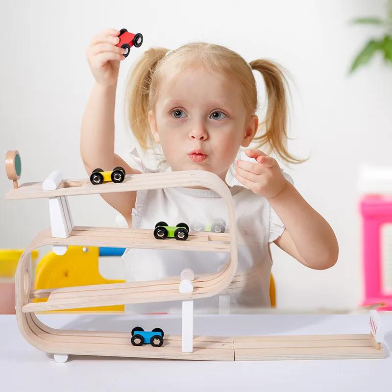 Visual Tracker Wooden Inertial Racing Track Hand-eye Coordination Exercises Glide Car Toys Kids Gifts Children's Early Educatio