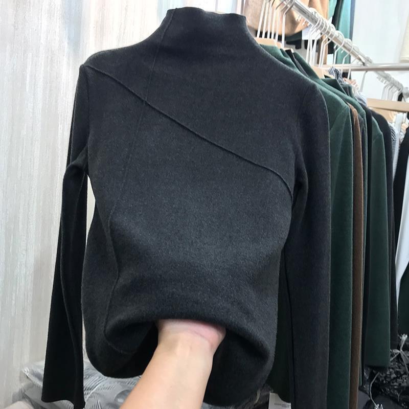 Высокий воротник облегающий свитер с длинными рукавами новый осенне-зимний бархатный женский принт базовая рубашка повседневный тонкий теплый топ