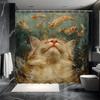 Забавный набор штор для душа с кошками, Плывущий кот с карпом кои, Стиль масляной живописи, Водонепроницаемый полиэстер, Современный декор для ванной комнаты