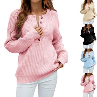 Модный свитер с круглым вырезом и зимний новый однобортный однотонный свитер-пуловер для женщин