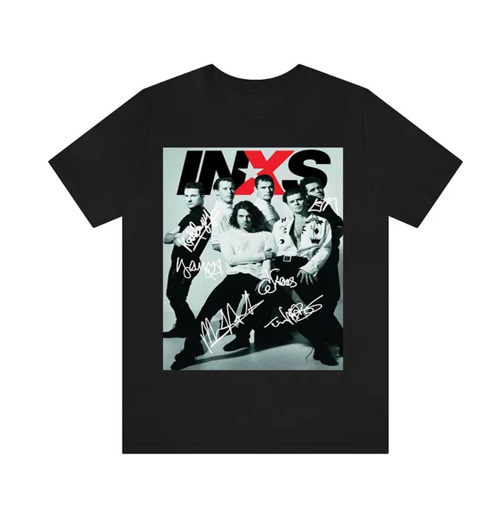 Группа INXS КОЛЛАЖ Подпись Черный мужской S-4XL Короткий рукав CG296 Унисекс Футболка