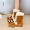 Женские зимние теплые меховые сноубутсы на шнуровке большого размера с толстой подошвой, утепленные подкладкой ботильоны до щиколотки, нескользящие походные спортивные хлопковые ботинки