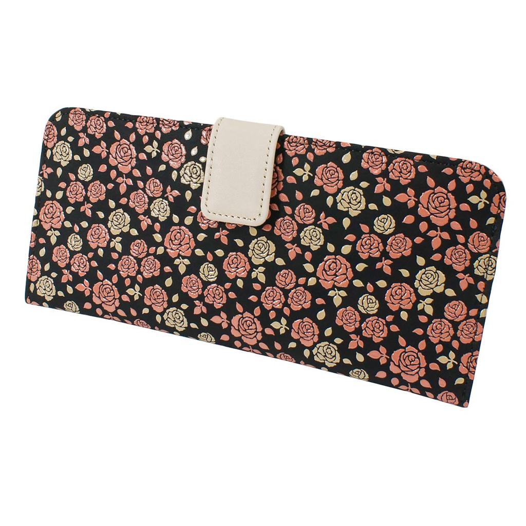 Тонкий длинный кошелек Inden из оленьей кожи Kaguwa Rose Petite Черный x Белый Розовый лак 8402 [Indenya]