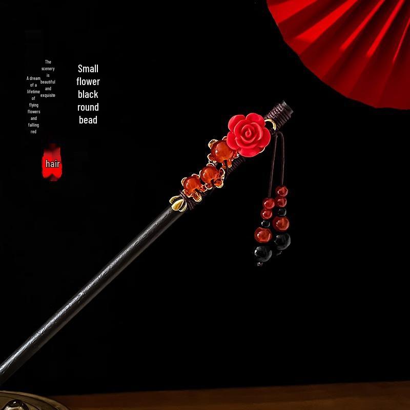 Ancient Style High-End Chinese Sandalwood Tassel Hairpin for Hanfu Costume Updo