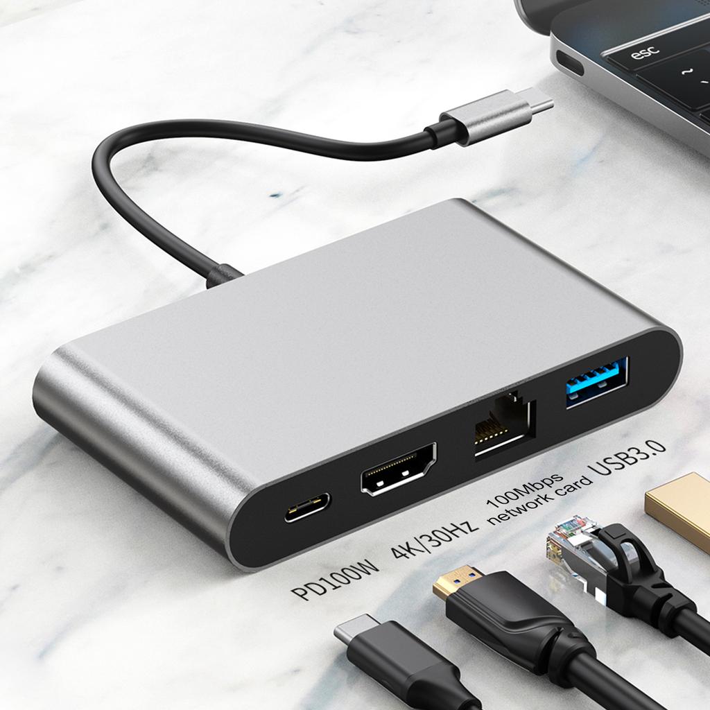Док-станция 4 в 1 TYPE-C к RJ45 100M HDMI USB3.0 PD Интерфейс Адаптер-хаб
