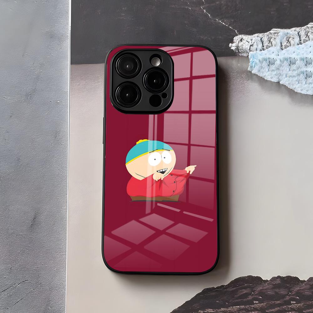 S-South Милый P-Парк Чехол для Телефона Для IPhone 17 Air 16 E Pro Max 15 14 13 Mini 12 Pro 11 Max Plus Черная Стеклянная Крышка