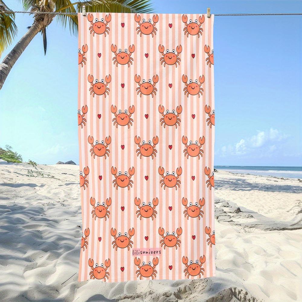 A Microfibre Beach Towel Featuring an Adorable Cartoon Crab Design, Perfect for Summer Enjoyment. It'S Fashionable, Absorbent