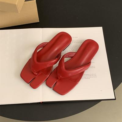 Шлепанцы с раздельным пальцем, женские тапочки, летняя обувь, красные сандалии с перемычкой для пальца, французские феи, мягкие, плоские, пляжная обувь