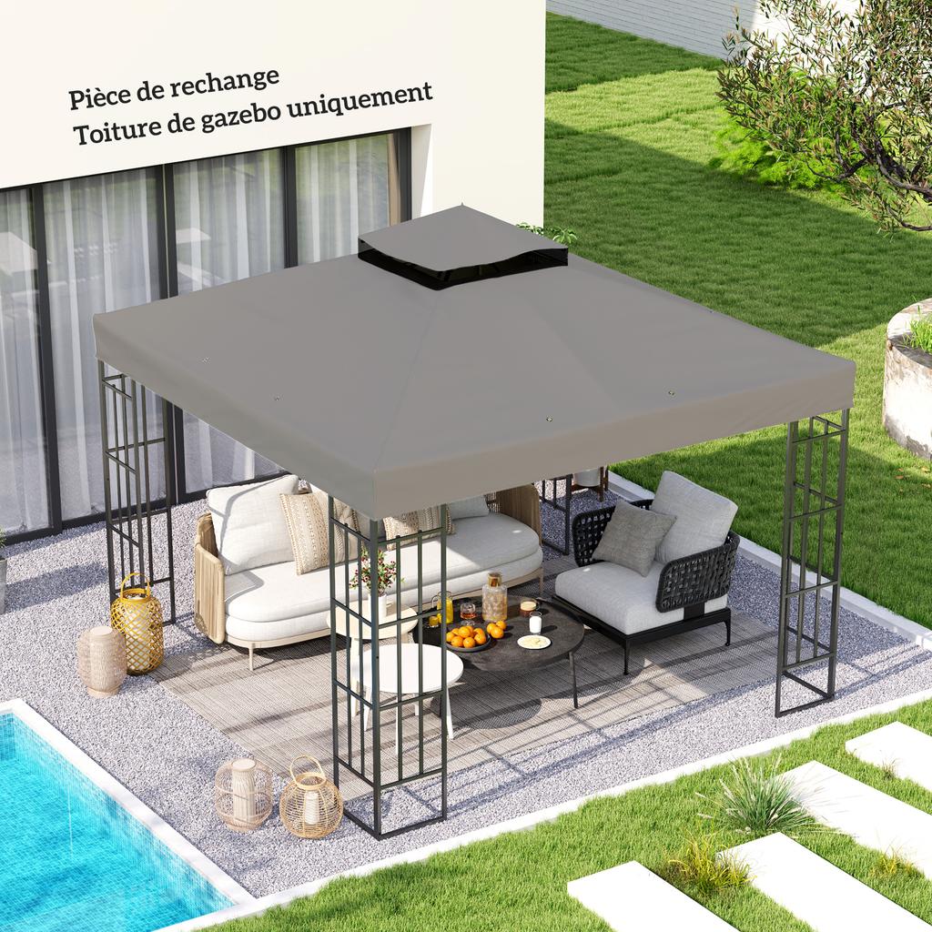 Gazebo canopy 3 x 3 m replacement canopy for 2-tier gazebo UPF30+ protection drainage holes grey