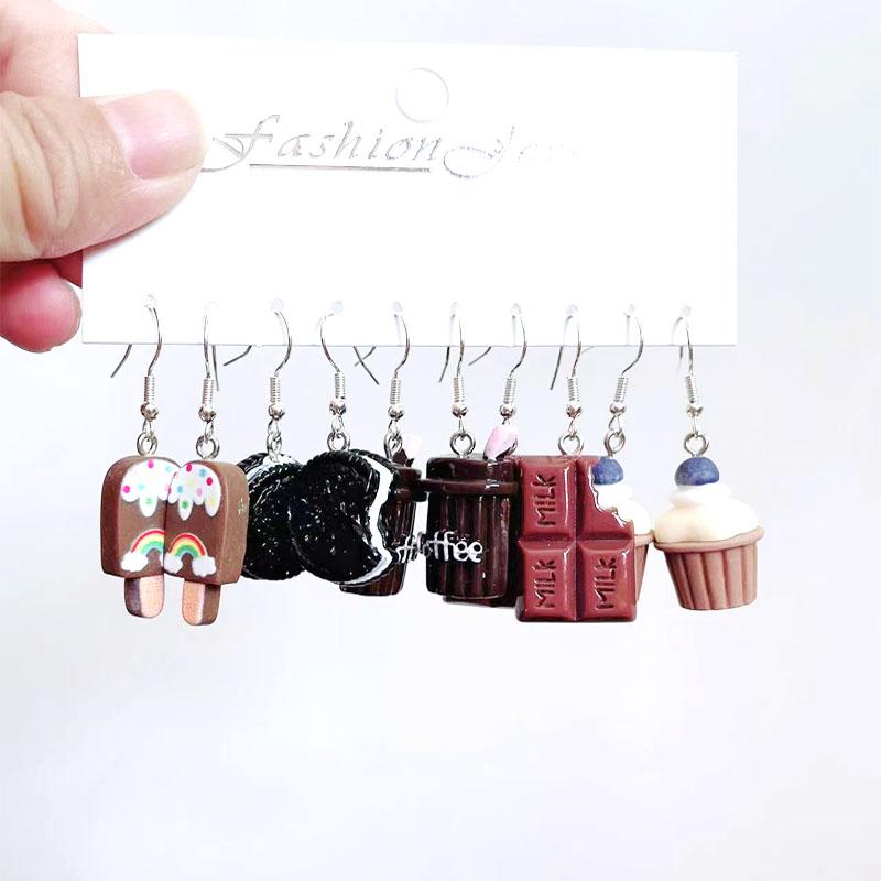 5 Pair Set Small Fresh Colored Resin Pendant Earrings Luminous Turtles Lollipop Ducks Rainbow Cat's Paws Dices Earrings Female