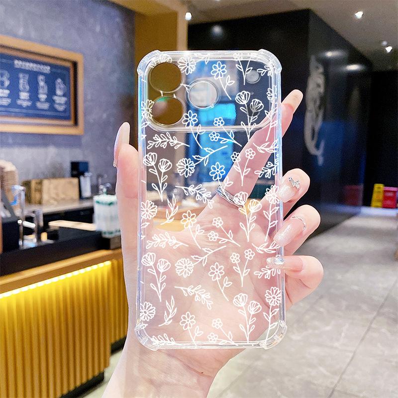 Применимо к чехлу для мобильного телефона iPhone17 с рисунком «эскизный цветок» Apple 16 прозрачный мягкий чехол 15pm маленький свежий противоударный защитный чехол