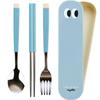 Bonaire Pastel Junior Kids Vacuum Chopsticks + Spoon Fork + Case Set, Blue, Chopsticks + Spoon Fork + Case