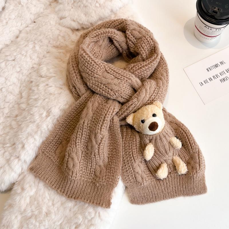 Новый фиолетовый шарф с медведем женский зимний модный утолщенный теплый вязаный шарф студенческий платок