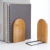 Convenient Wood Iron Book End Shelf Desktop Bookend Holder Supplies Accessory Stationery Bookends for Magazine Simple Style