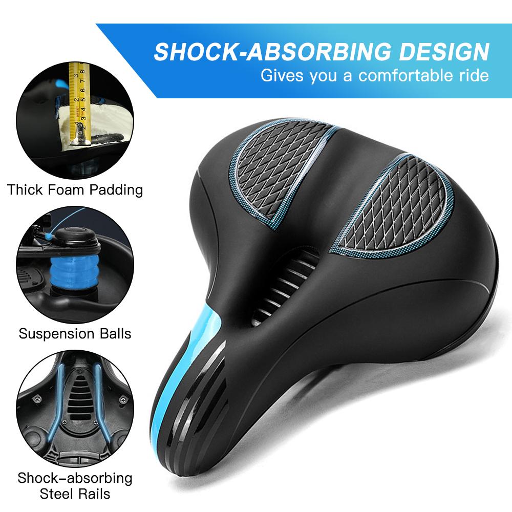 Shock Absorbing Wide Bike Seat Bicycle Saddle with Tool Waterproof Breathable Hollow Bicycle Seat Cushion Mountain Bike
