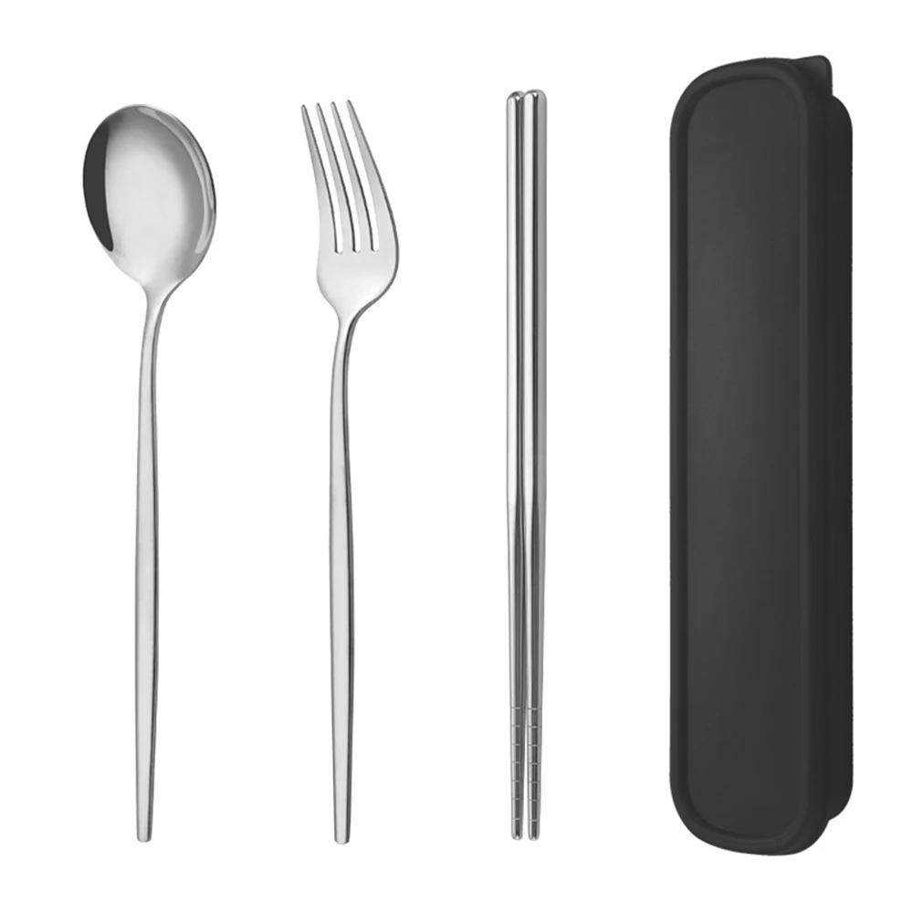 4 шт. Золотой портативный набор столовых приборов с коробкой ложка вилка палочки для еды набор из нержавеющей стали обеденная посуда кухонные принадлежности