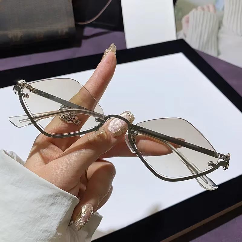 New Half Frame Diamond Shaped Sunglasses Metal Women Simple Trend Sunglasses Men Dopamine Small Frame Outdoor Sunglasses
