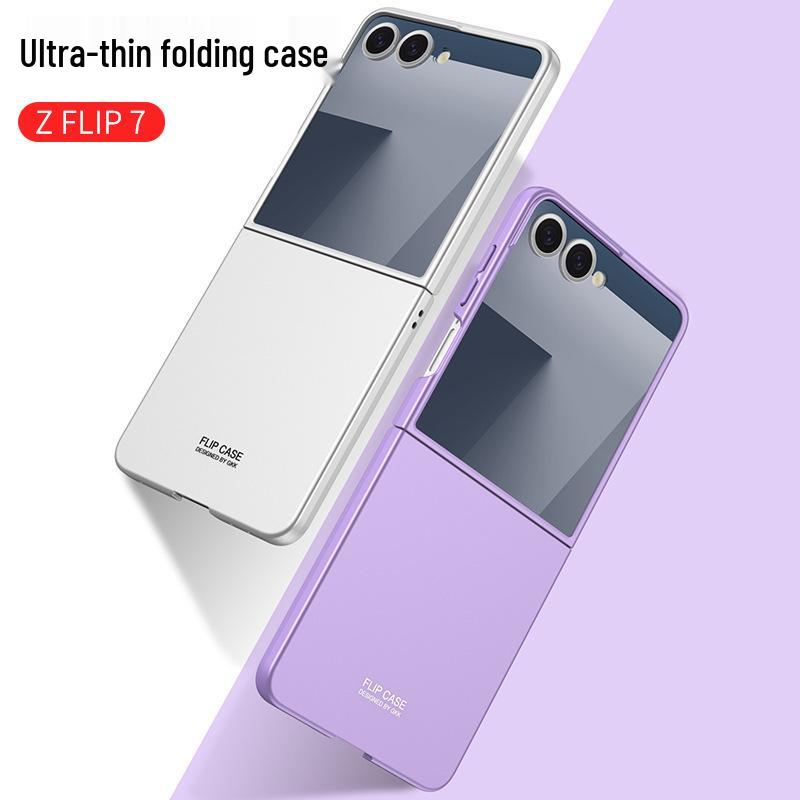 GKK Однотонный противоударный ПК-чехол для Samsung Z Flip7 - Большое окно, Ощущение кожи, Трансграничный, Защита складного экрана