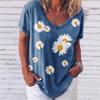 Vintage Women Floral Print T Shirt Short Sleeve V Neck Tops Comfortable T-shirts
