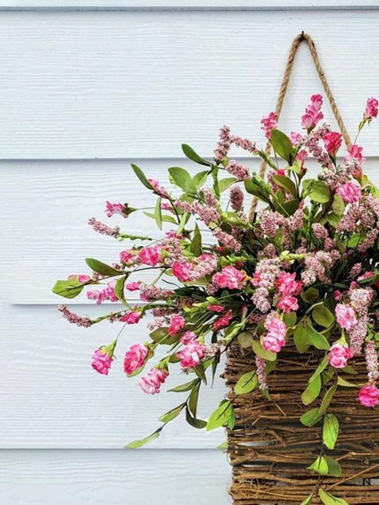 1 шт. искусственная цветочная корзина подвесная корзина весна лето розовые полевые цветы для декора входной двери фермерский дом коттедж гирлянды